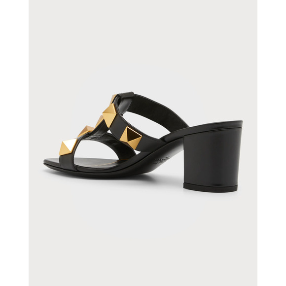 Valentino Rockstud Roman Stud Black City 60mm Slide Mule Sandal Block Heel 37.5 - Picture 15 of 16